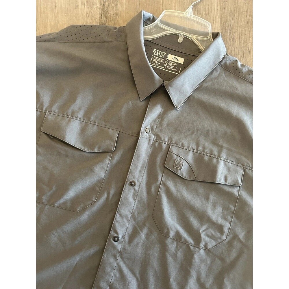5.11 Tactical Freedom Flex Woven Shirt Gray Short Sleeve Snap Front Size 2XL